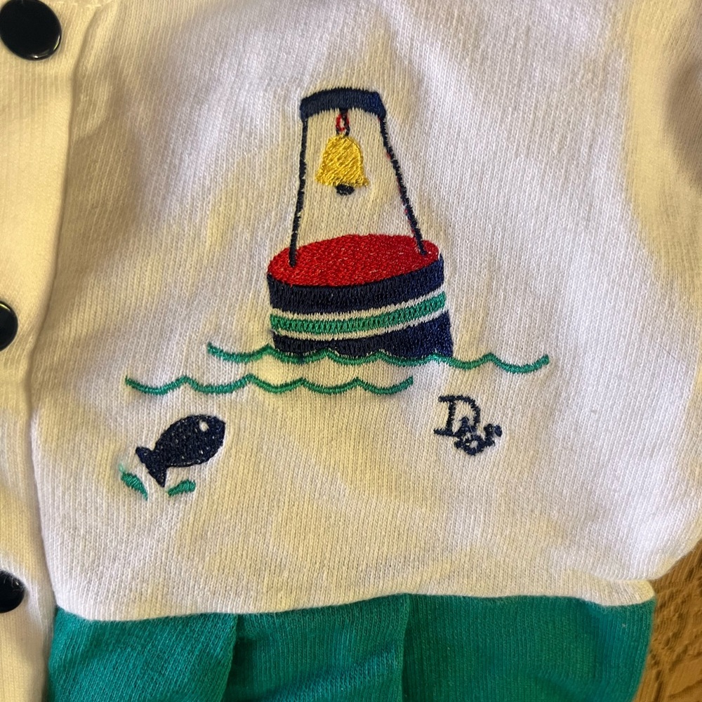 Vintage Baby Dior Nautical Romper – 1980s Designer Baby Outfit – 12-18M